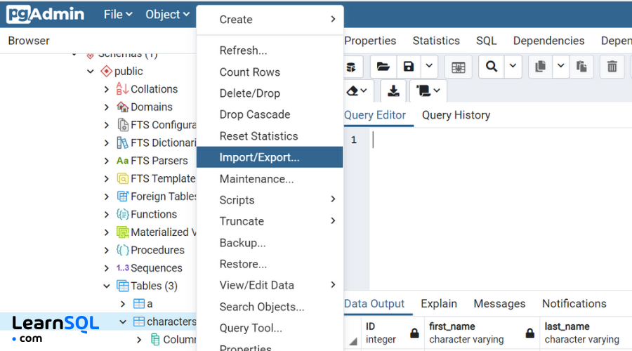 Come importare CSV in PostgreSQL usando PgAdmin