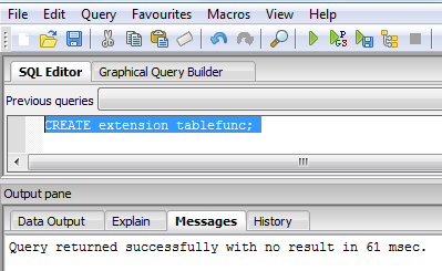 Abilitazione dell'estensione tablefunc con il comando SQL, tabella pivot postgresql